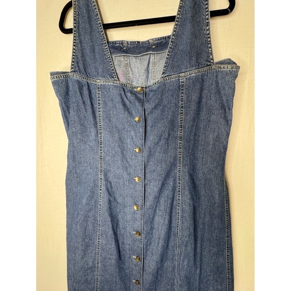 Vintage Womens Denim Overall Midi Jumper Dress 90s Sz 16 Cotton Sleeveless - Picture 5 of 7